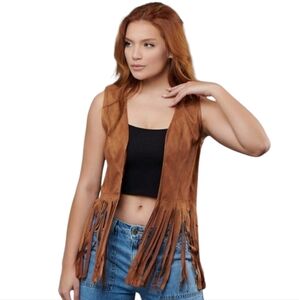 New FESTIVAL Womens Plus Size 2X Brown Hot Vest FRINGE Top Hippie Boho  Costume
